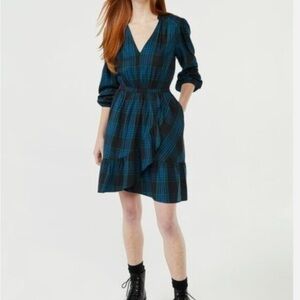 Elegant Blue Plaid Long Sleeve Dress
